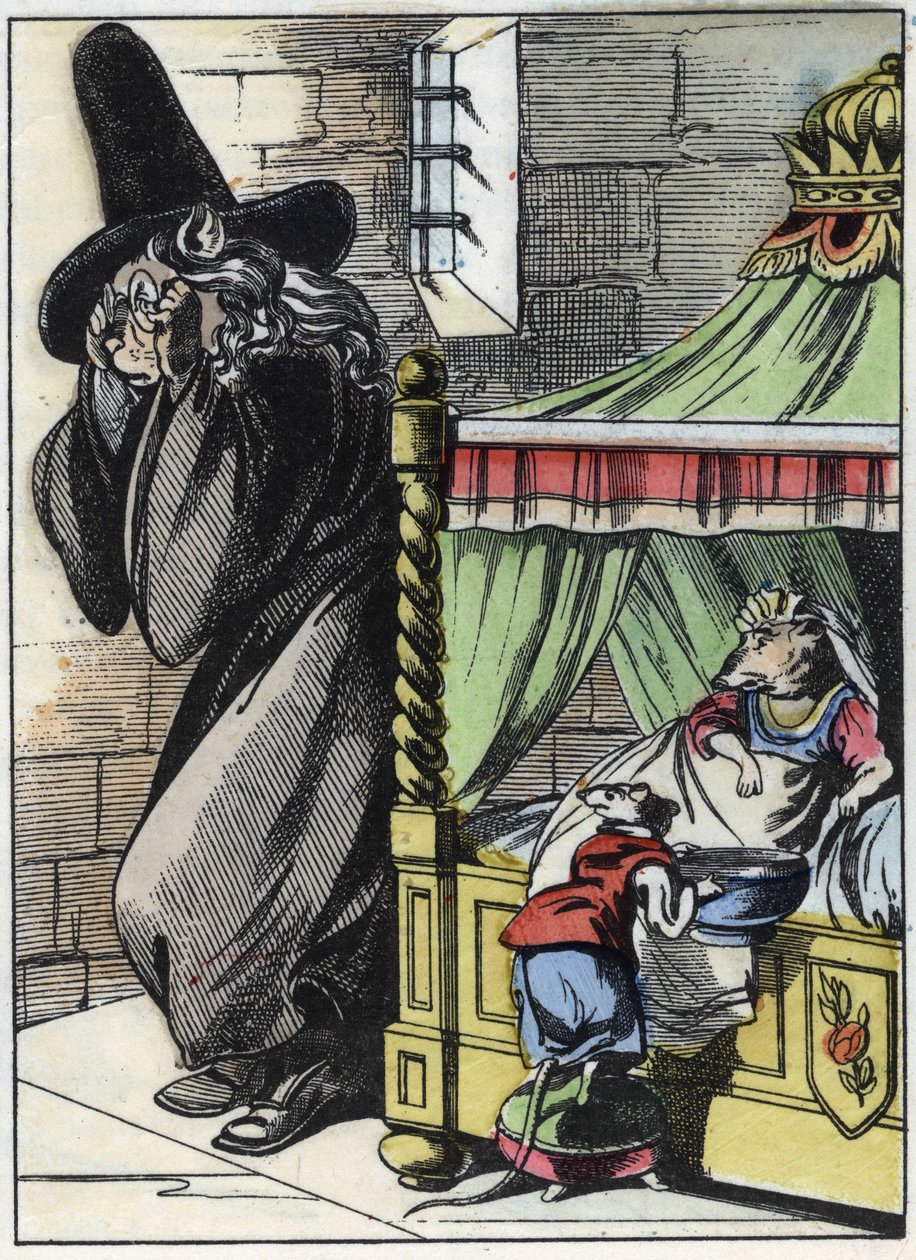 Illustration of the tale “The terrible Raminagrobis and the mice””” character draws fables by Jean de la Fontaine. In “” Tales from the home for the little ones””. Anonymous engraving of the 19th century. av Unknown artist