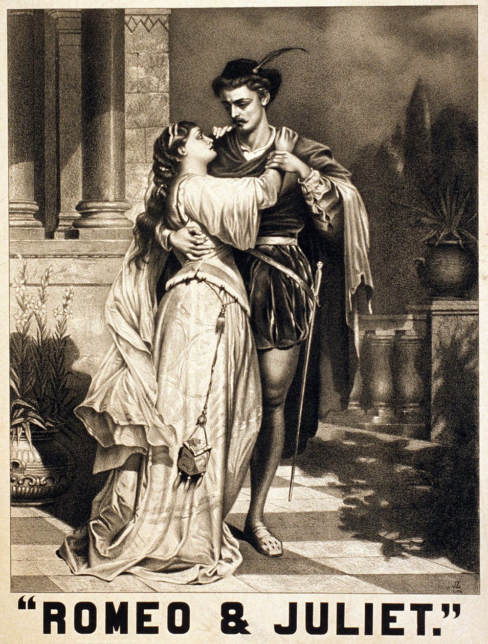Illustrasjon om Romeo og Julie av Shakespeare. Litografi, ca 1880. av Unknown artist