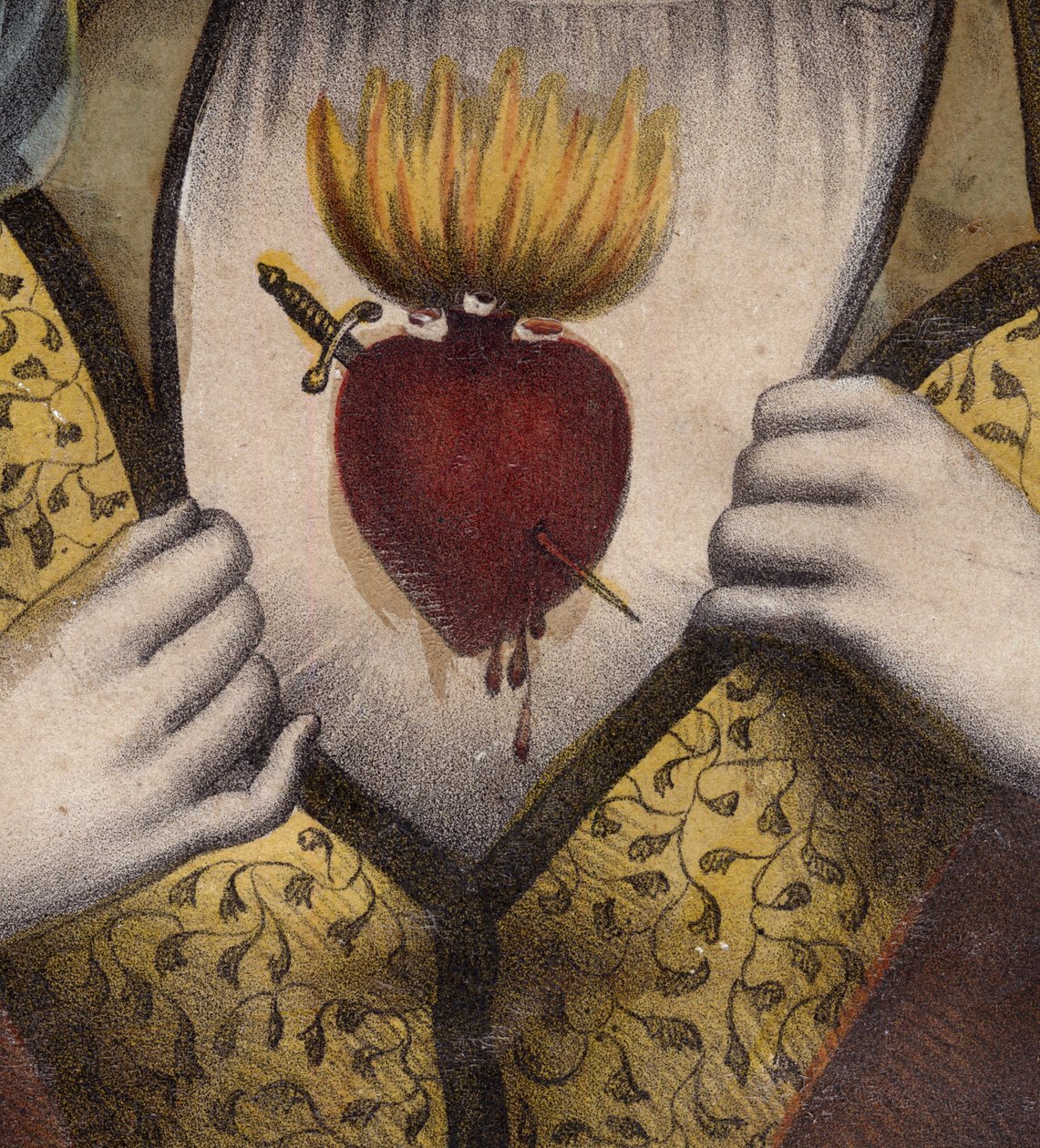 Marias ulastelige hjerte - Religiøst bilde av Marias hellige hjerte (Detalj) - gravering fra 1800-tallet - Sagrado corazon av Maria - Inmaculado Corazon av Maria - av Unknown artist