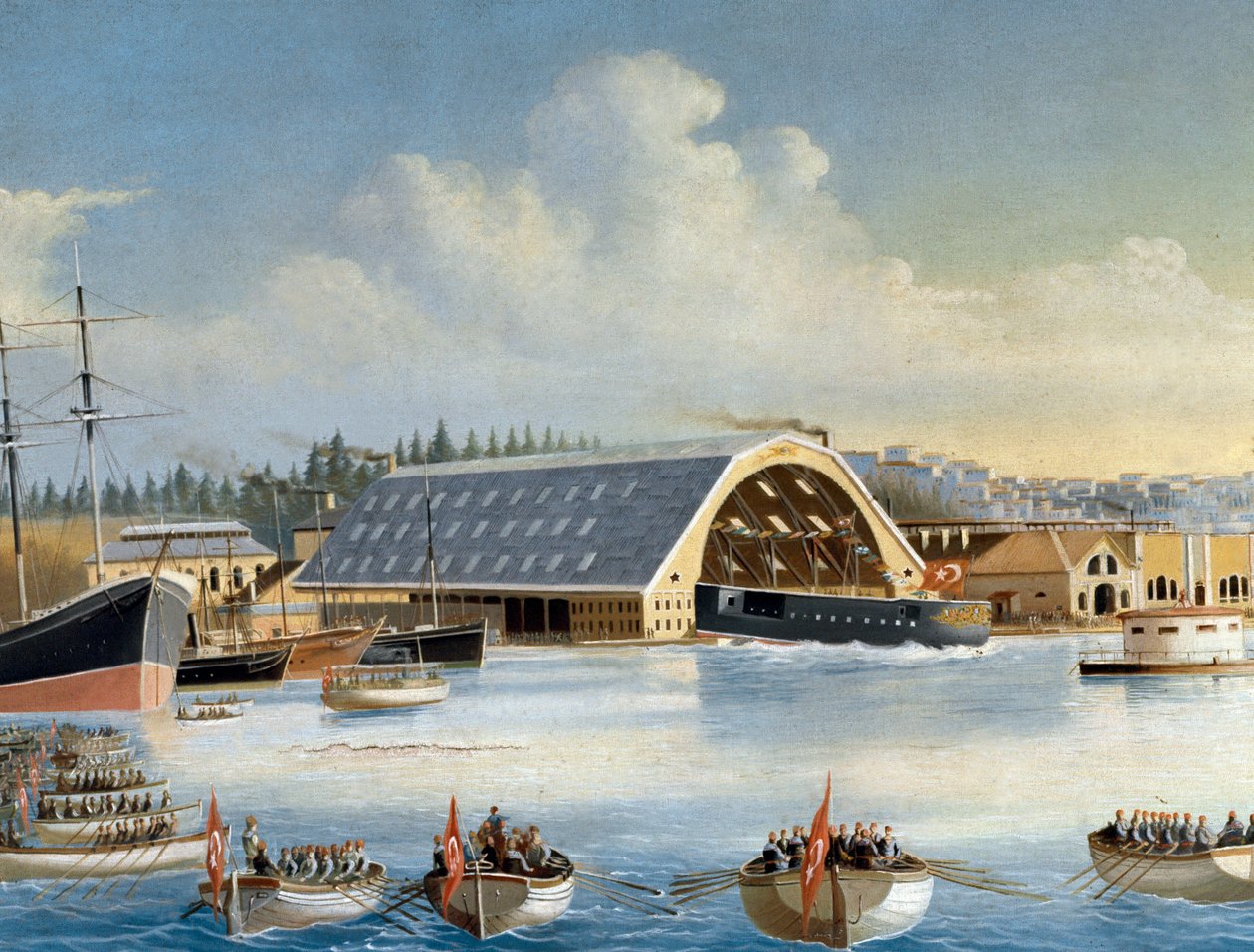 Innvielse av et skip i Taskizak-verftet i 1880 Detalj. Maleri. Istanbul, Sjøfartsmuseet av Unknown artist