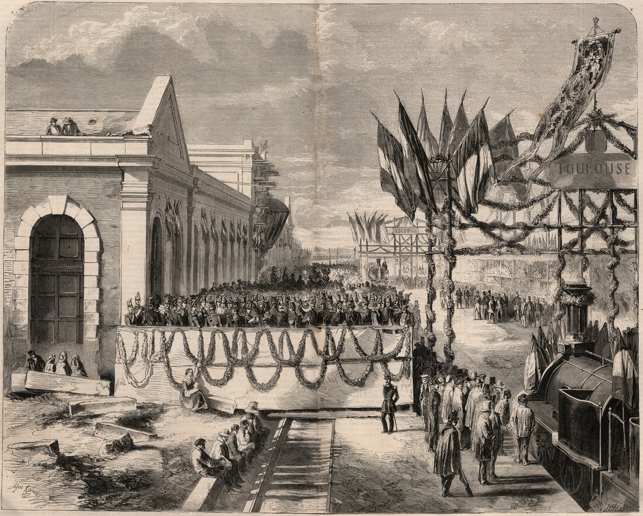 Innvielse av jernbanen fra Toulouse til Sete i 1857. Gravering i «Le Monde illustrious»» fra 1857. Privat samling. av Unknown artist