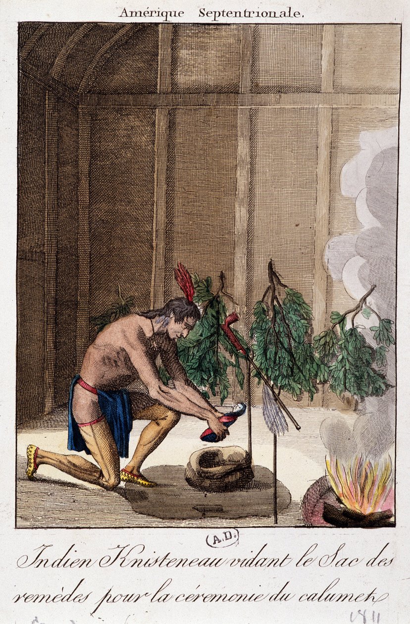 Indiske Knisteneau tømmer posen med remedier for kalumet-seremonien av Unknown artist