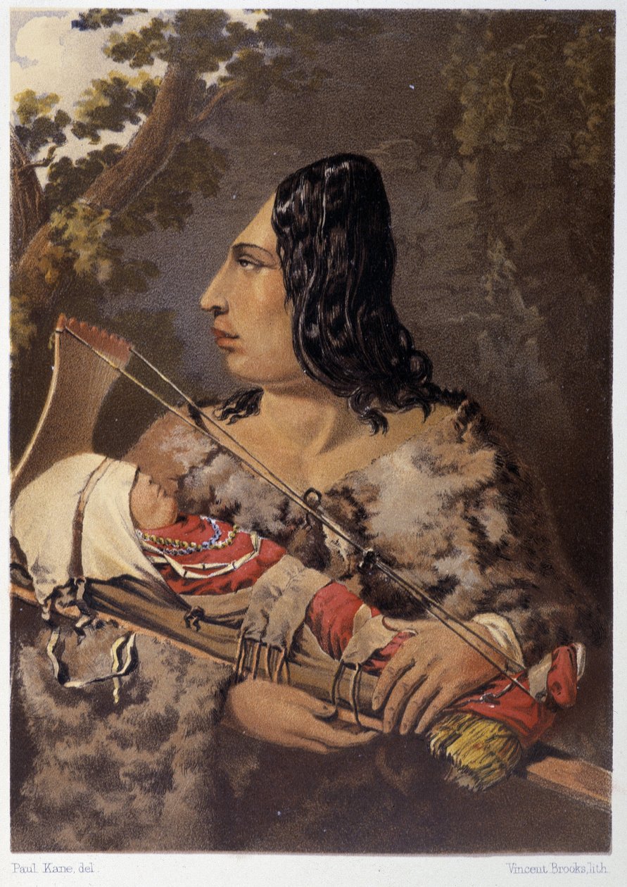 Indisk kvinne og hennes baby - i "" Vandring av en kunstner blant indianerne i nord-Amerika"" av Paul Kane, Longmans & Roberts, London av Unknown artist