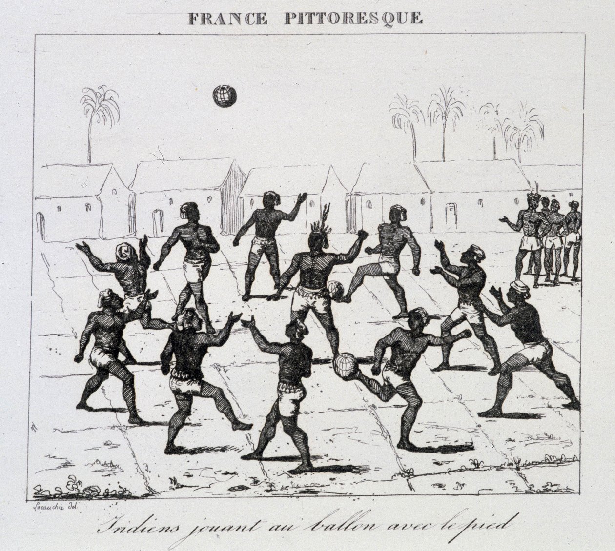 Indianere (Sør-Amerika) som spiller ball med foten av Unknown artist