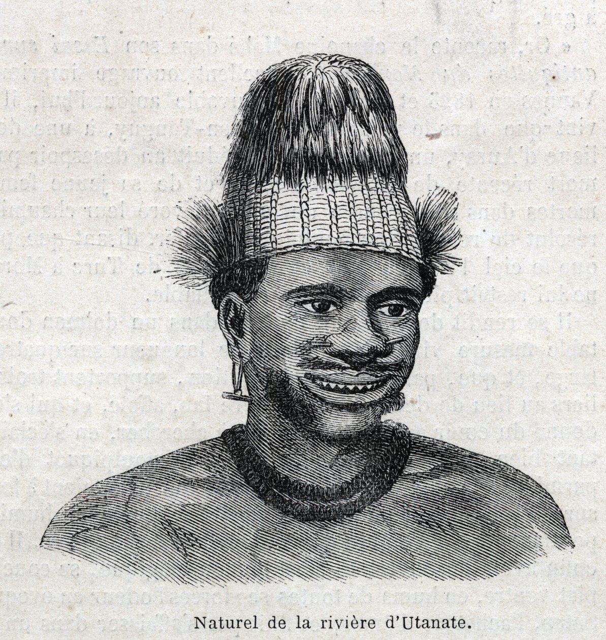 Urbefolkning i New Guinea (New Guinea): naturlig i Utamate-elven. Gravering i "The Illustrous Universe" av Unknown artist