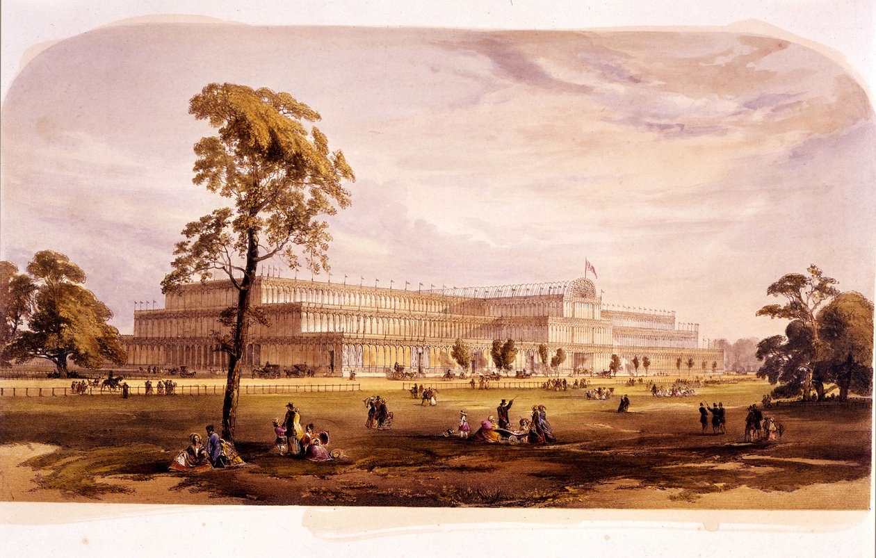 Industriell revolusjon: utsikt over Crystal Palace, bygget av Joseph Paxton for verdensutstillingen i 1851 i London (Hyde Park) 1800-tallet av Unknown artist
