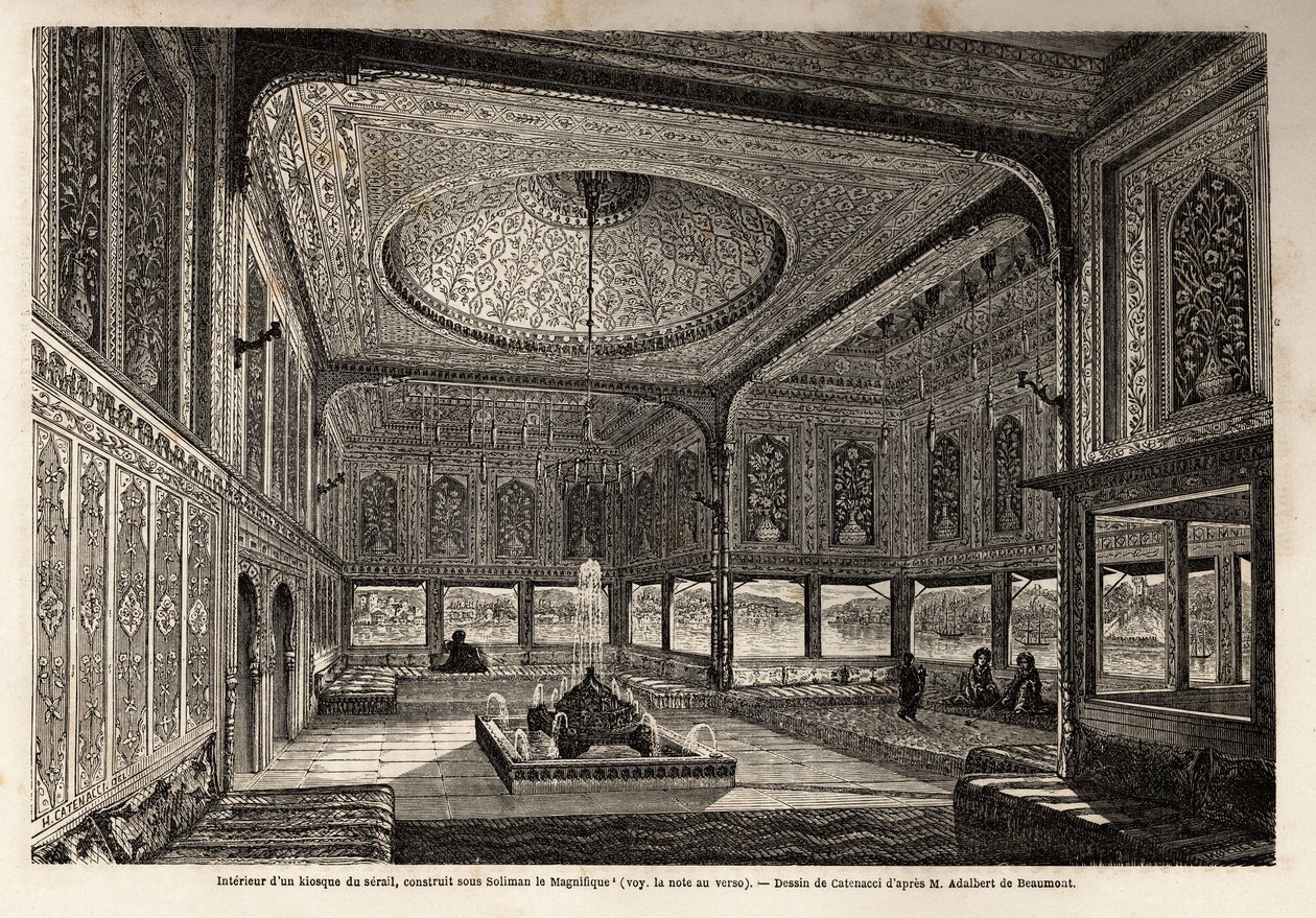 Inne i en kiosk av serien i Konstantinopel (dagens Istanbul), bygget under Soliman the Magnificent eller Suleyman 1st (1495-1566) av Unknown artist