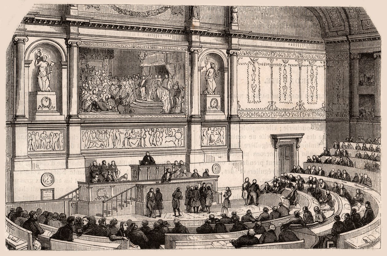 Innsiden av nasjonalforsamlingen under en sesjon i Deputertkammeret, Paris, Frankrike av Unknown