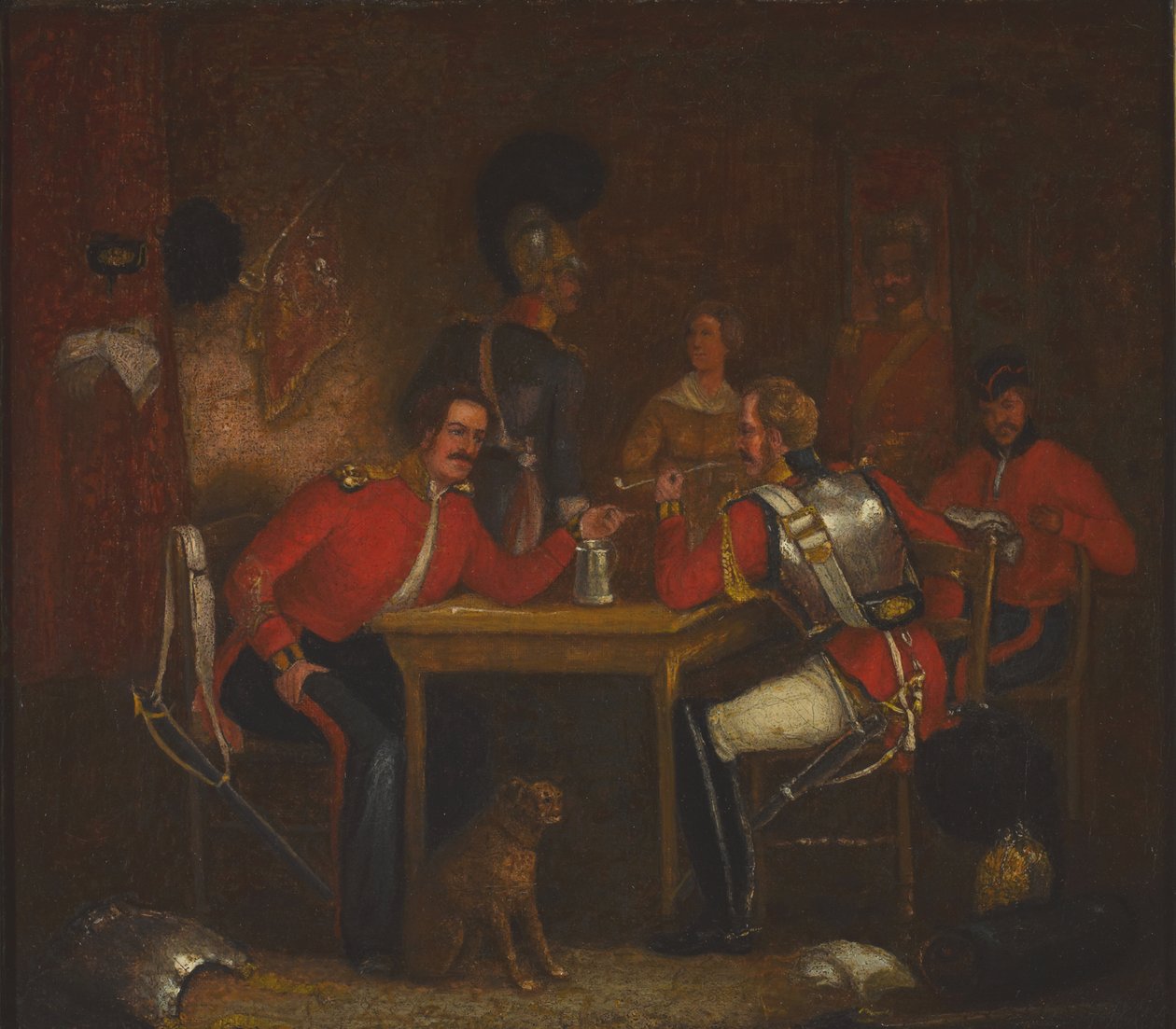 Interiør av Guard Room, med soldater fra Life Guards og Royal Horse Guards av Unknown artist