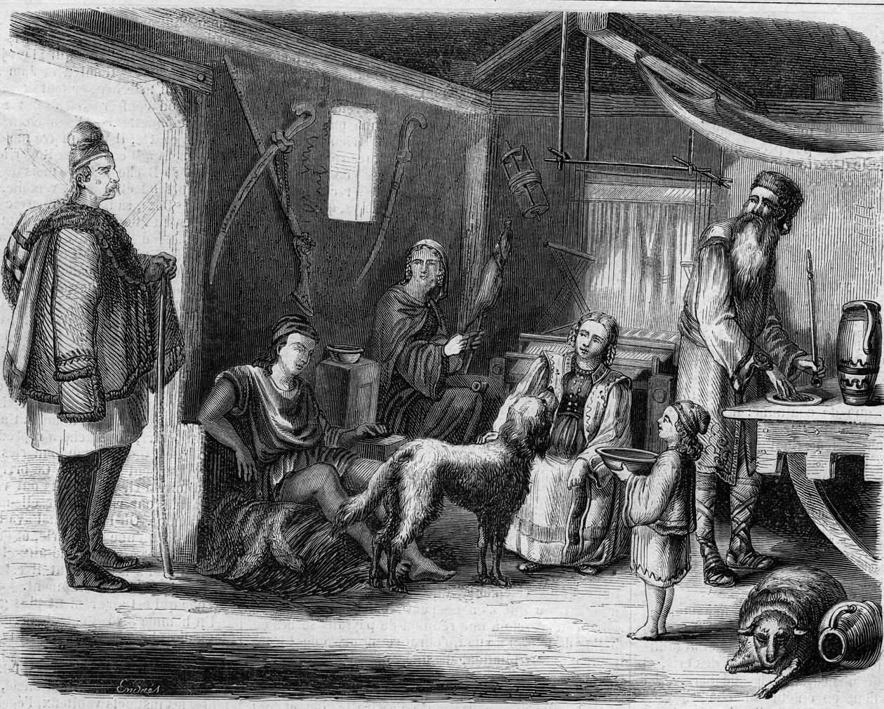 Interior of a Serbian peasant house in the vicinity of Belgrade in 1859. av Unknown artist