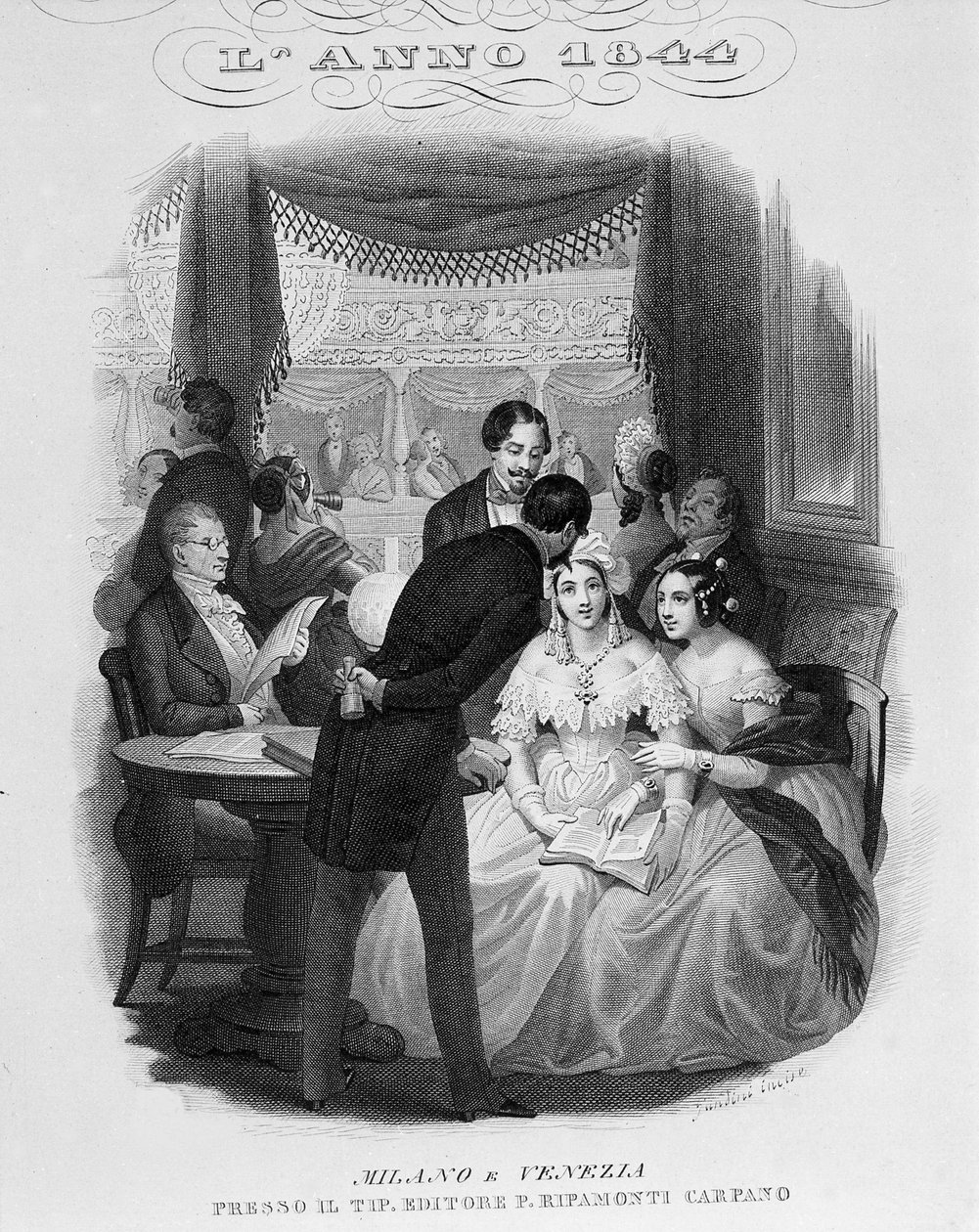 Interiør i en hytte til teatro alla Scala. 1844. av Unknown artist