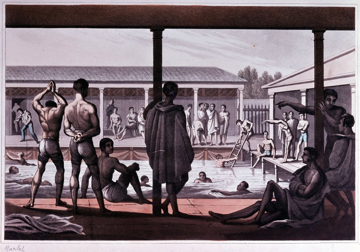 Interiør av en svømmeskole, London, tidlig på 1800-tallet. av Unknown artist