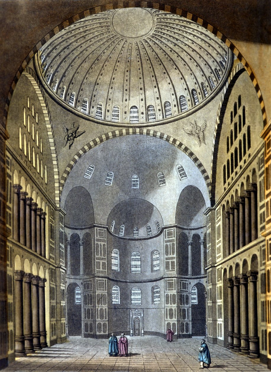 Interiør i Hagia Sophia-moskeen i Konstantinopel - i "Det gamle og moderne kostymet"" av Ferrario, red. Milan av Unknown artist