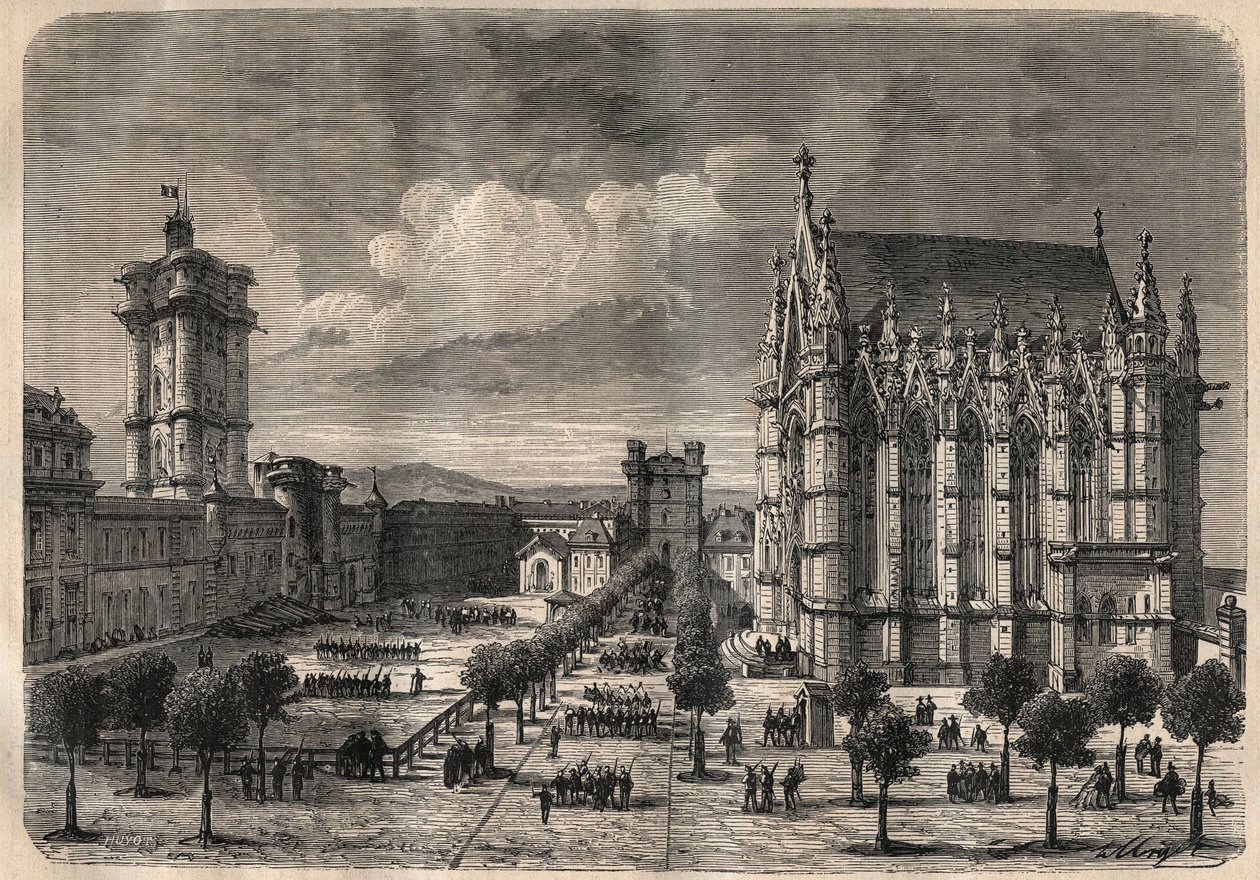 Innvendig utsikt over slottet i Vincennes på 1800-tallet - gravering av 1875 av Unknown artist