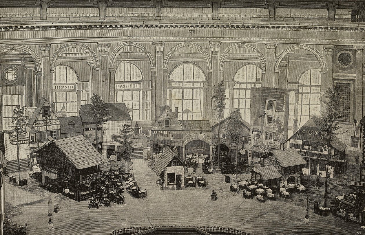 Internasjonal paviljong på den internasjonale utstillingen i Wien, Østerrike, gravering fra fotografi av Huber fra L#39;Illustrazione Italiana, år XXI, nr. 21, 27. mai av Unknown Artist