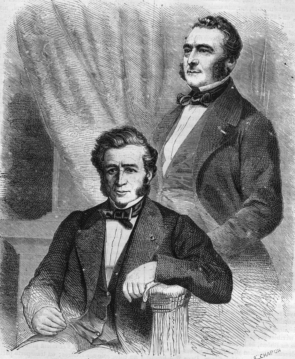 Isaac og Jacob Emile Pereire, franske forretningsmenn, grunnleggerne av Société de Crédit Mobilier (1852). av Unknown artist