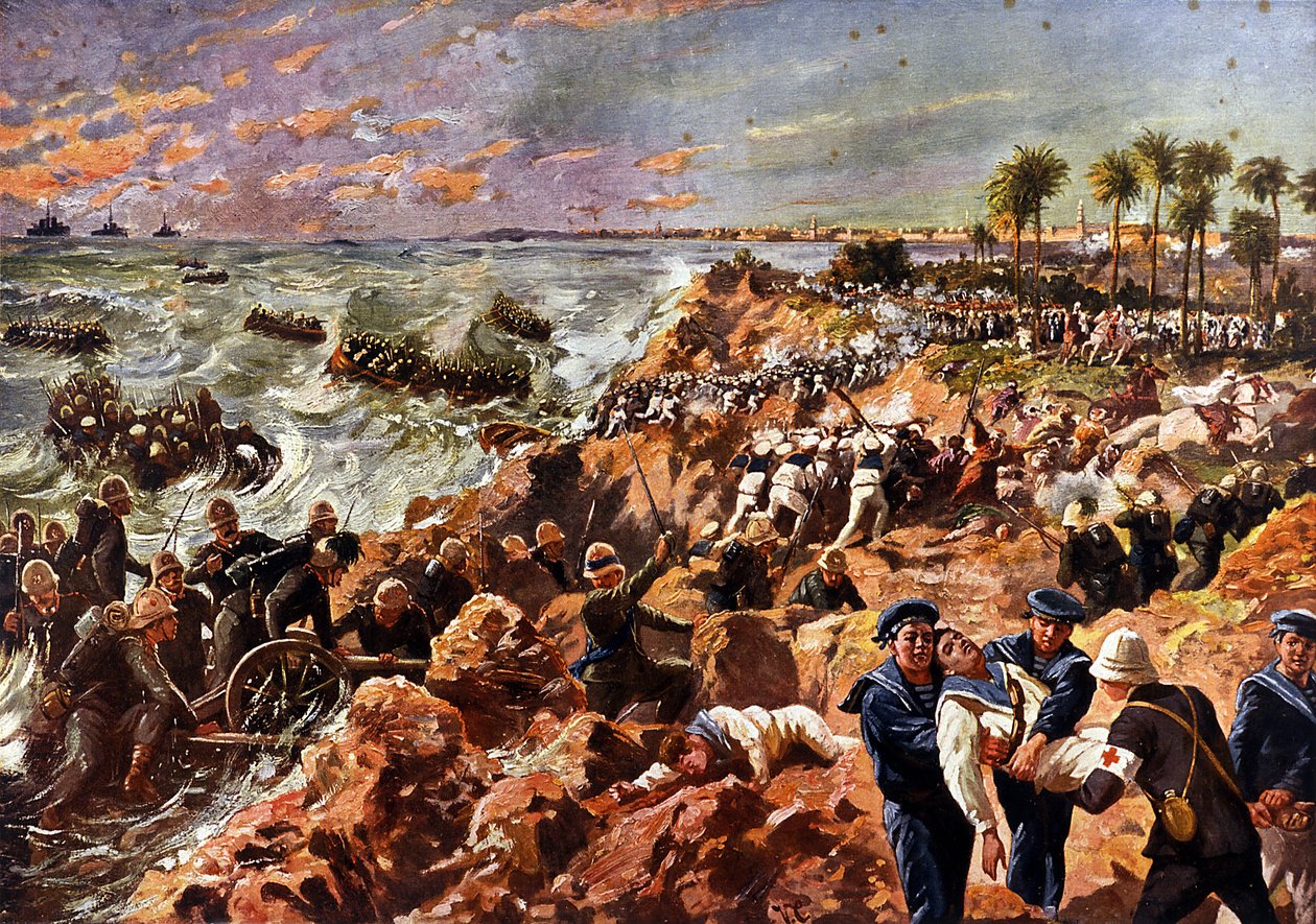 Italiensk-tyrkisk krig (Italo Turca) (1911-1912): Debarking av italienske tropper og slaget ved Benghazi (Bengasi, Libya) 11. oktober av Unknown Artist