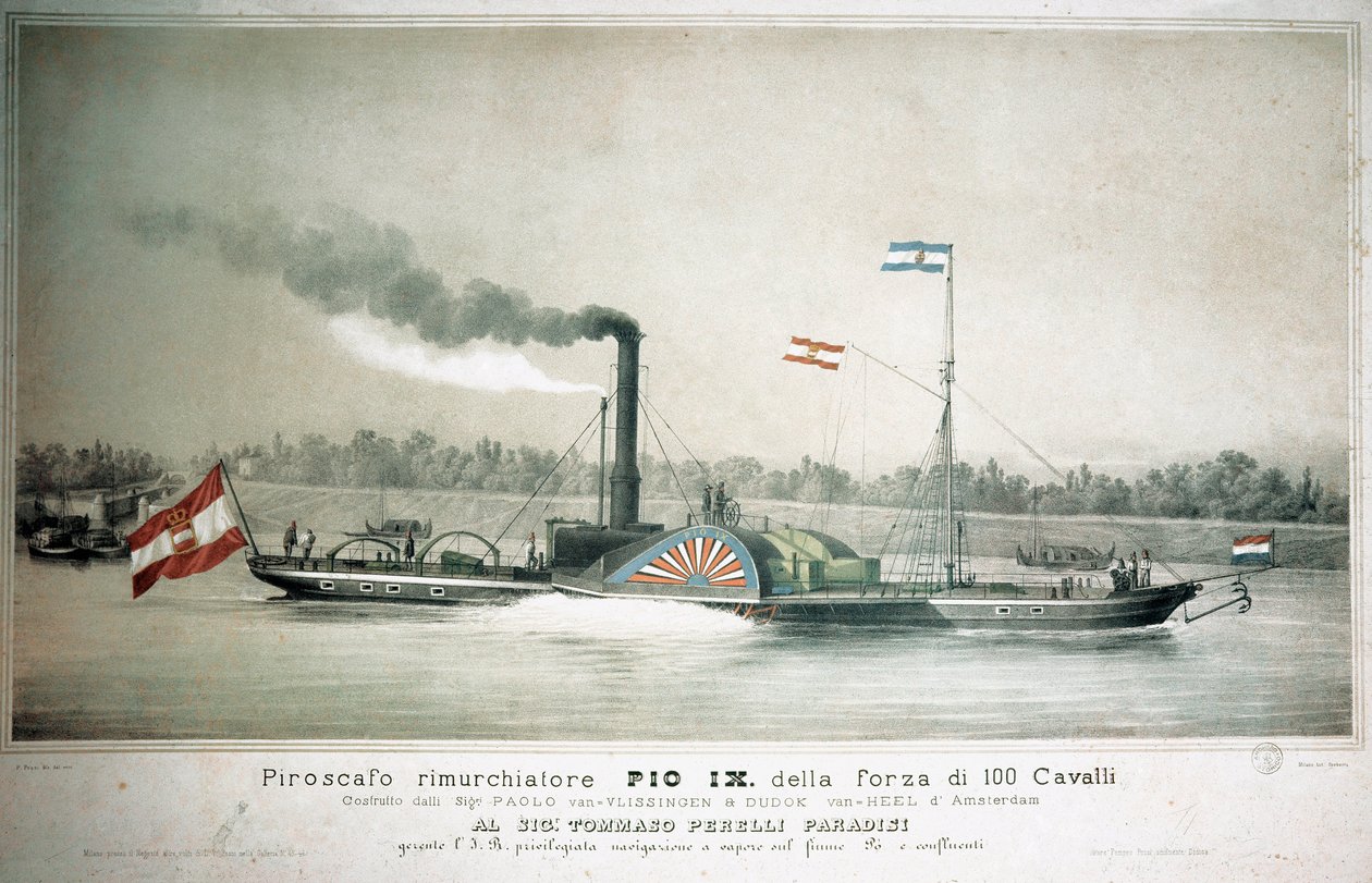Italiensk dampbåtslepebåt Pio IX (trykk fra 1800-tallet) av Unknown artist