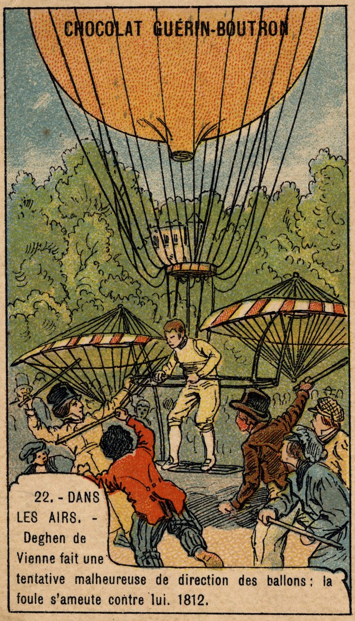 Jacob Deghen (Degen) forsøkte å styre aerostater i 1812 i Wien. av Unknown artist