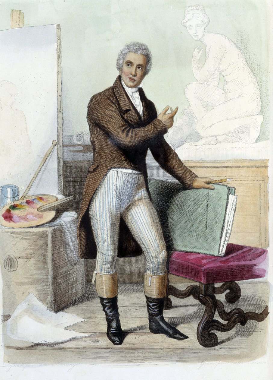 Jacques Louis David fransk maler og tegneserieskaper (1748-1825) i Ed. Mennechet, "" Le Plutarque francais"" av Unknown artist