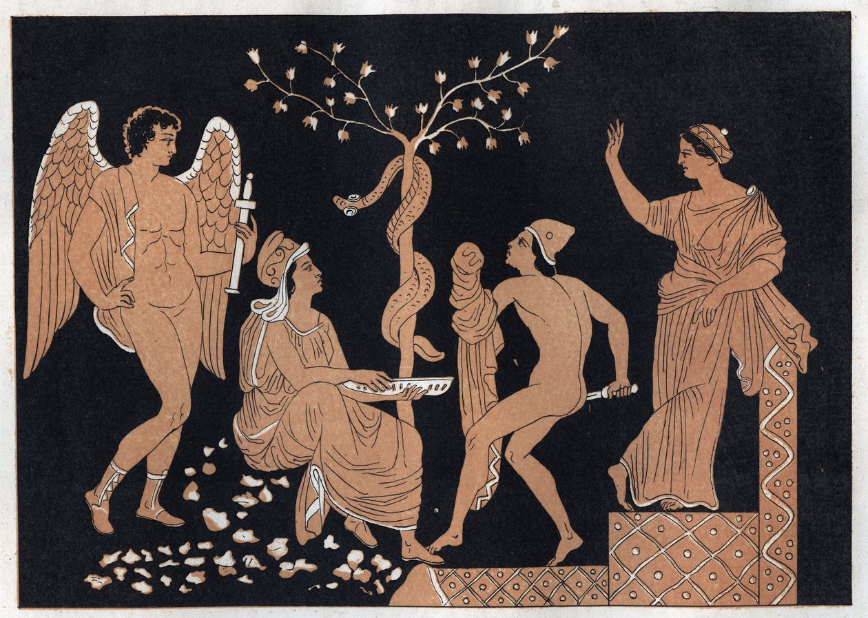 Jason og Medea - gravering fra "" skikker og tradisjoner til alle folkeslag i universet. Det vil si historien om regjeringen, lovene, militsen, om religionen til alle nasjoner fra de fjerneste tider til i dag "1856 av Unknown artist