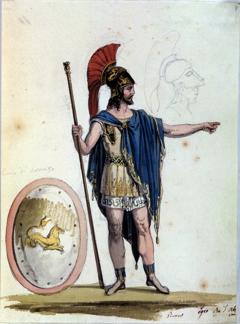 Jason karakter. For operaen Medee av Luigi Cherubini (1760-1842) for en forestilling på La Scala (Milano, Italia) i 1822-1823. av Unknown artist