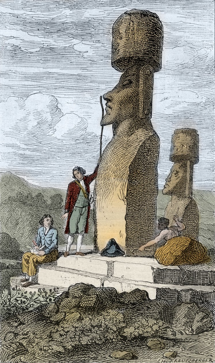 Jean-Francois Galaup, Comte de La Perouse engelsk navigatør og oppdagelsesreisende, på Påskeøya under sin asiatiske reise av Unknown artist