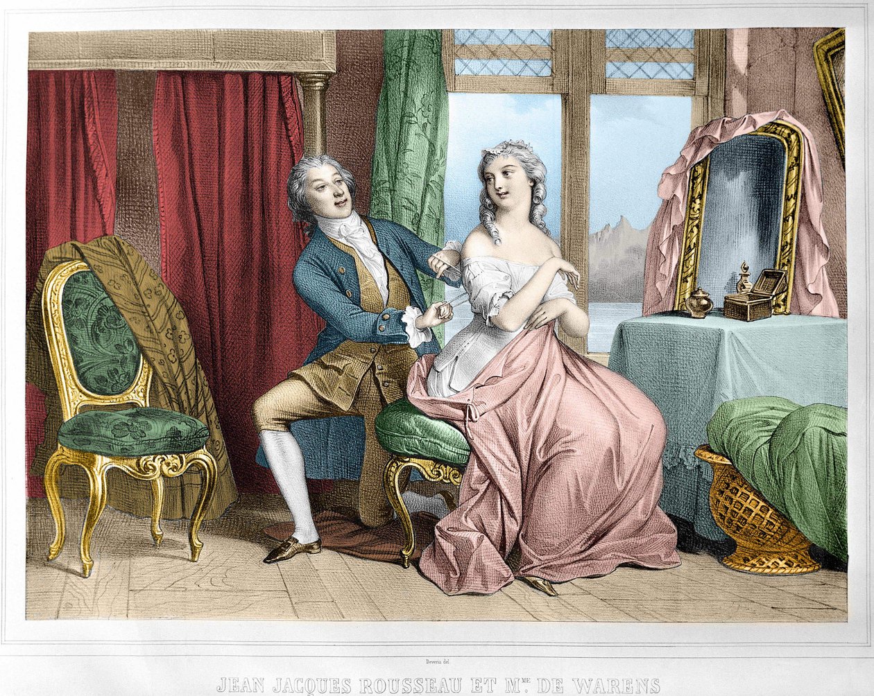 Jean Jacques Rousseau (1712 - 1778) og Madame de Warens (1700 - 1762). av Unknown artist
