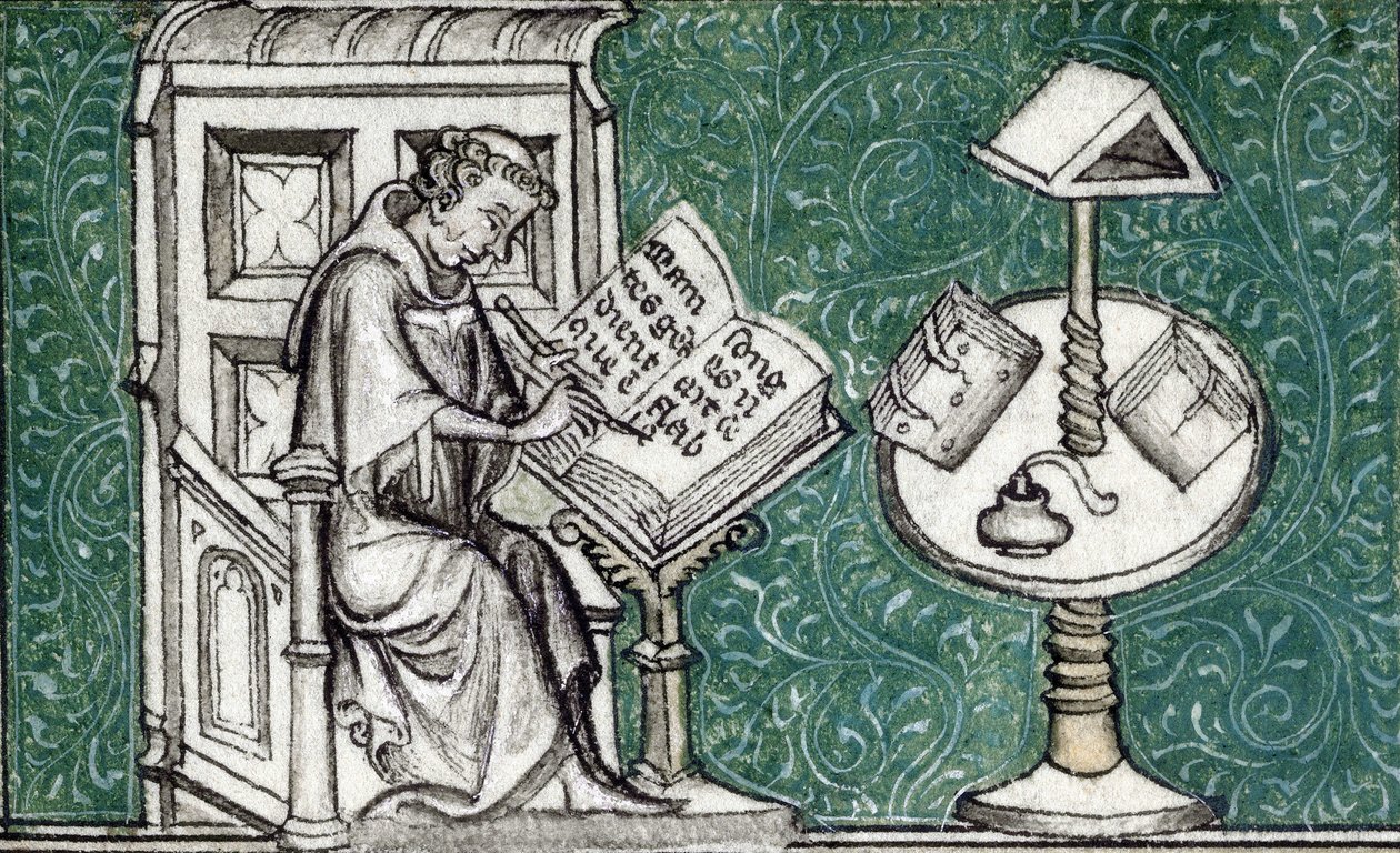 Jean de Meun komponerer romanen om rosen, ca. 1380 (miniatyr) av Unknown artist