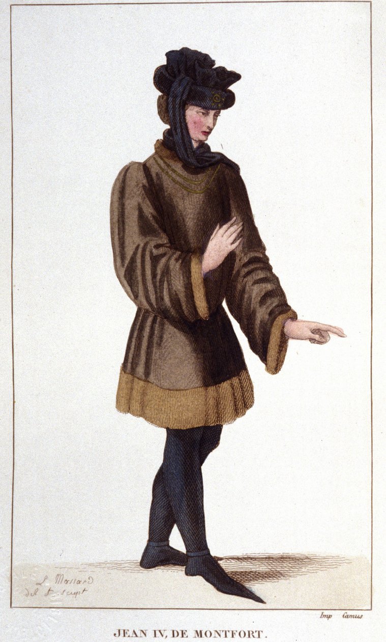 Jean de Montfort (1293-1345). Ved å hevde sine rettigheter erklærte han Bretagnes arvefølgekrig. Gravering fra 1830. av Unknown artist