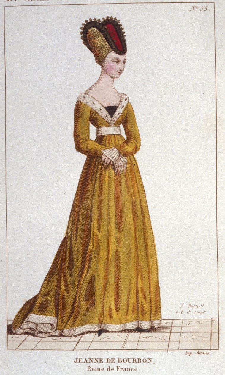 Jeanne de Bourbon (1338-1378). Dronning av Frankrike fra 1364 til 1378. Gravering fra 1830 av Unknown artist