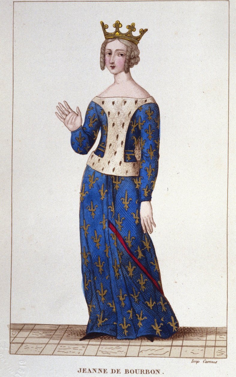 Jeanne de Bourbon (1338-1378). Dronning av Frankrike fra 1364 til 1378. Gravering fra 1830 av Unknown artist