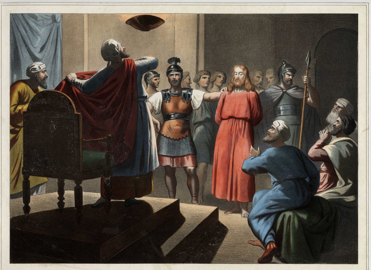 Jesus foran Kaife. Anonym gravering fra midten av 1800-tallet. av Unknown artist