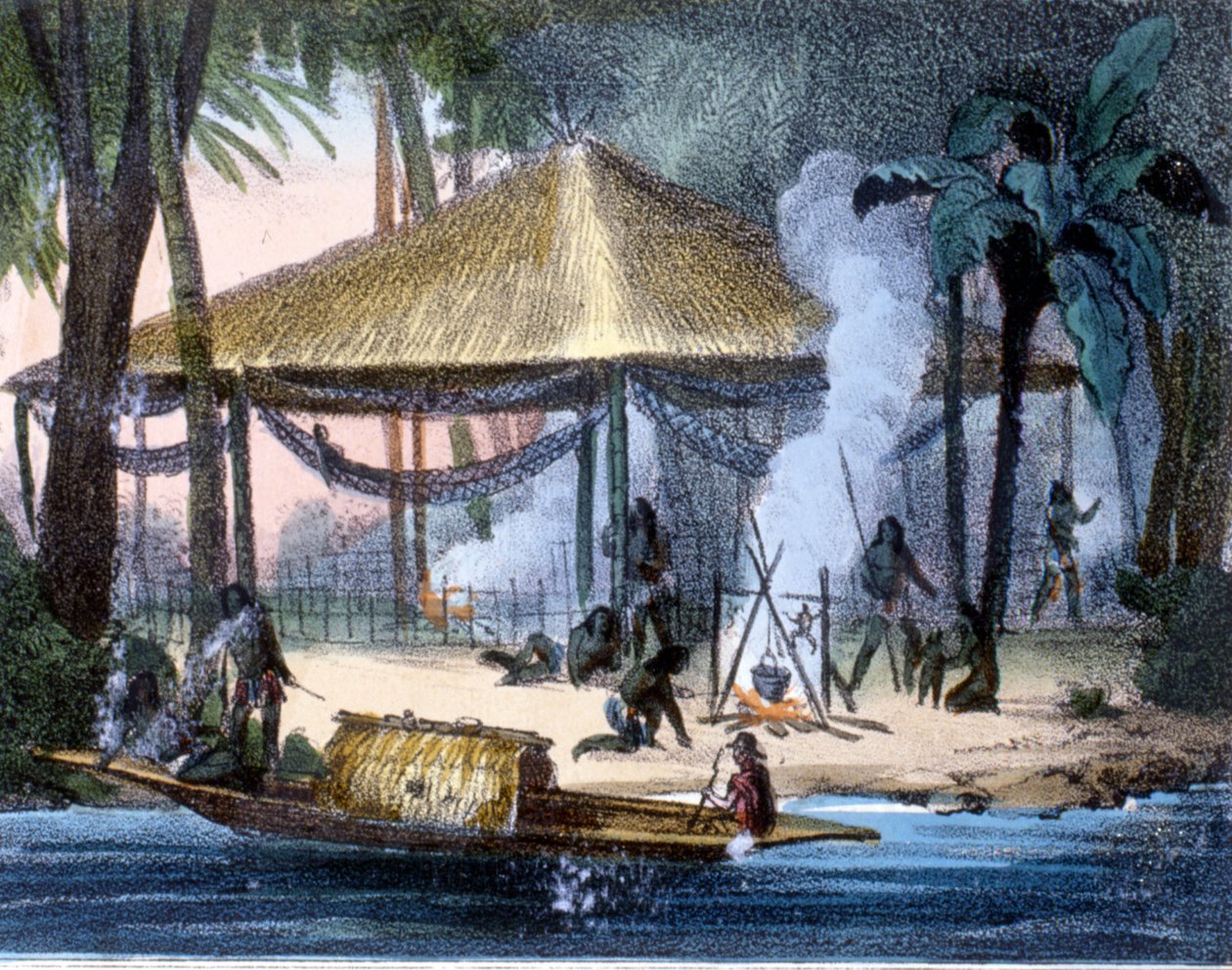Jivaros-indianere i Ecuador. Gravering 1846-48. av Unknown artist