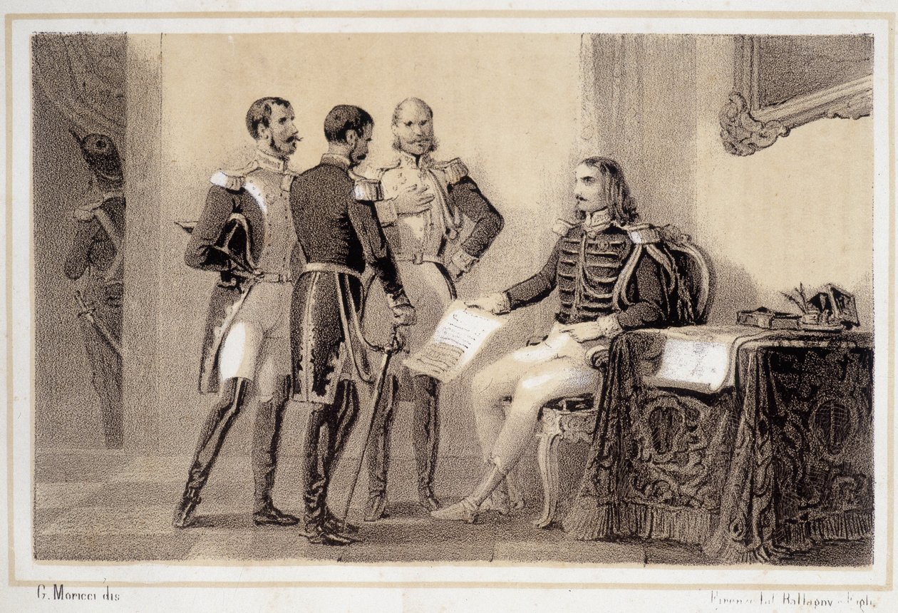Joachim Murat (1767-1815) som presenterte for sine generaler programmet for italienerne - i "" Storia d