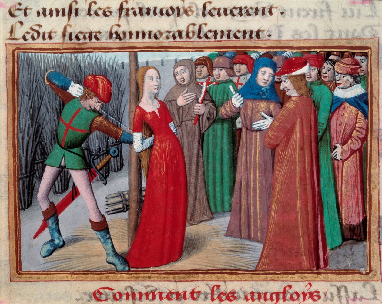 Joan of bow (1412 -1431), installert på slakteren. Miniatyr fra manuskriptet til "" Vigilles du roi Charles VII"" av Martial d