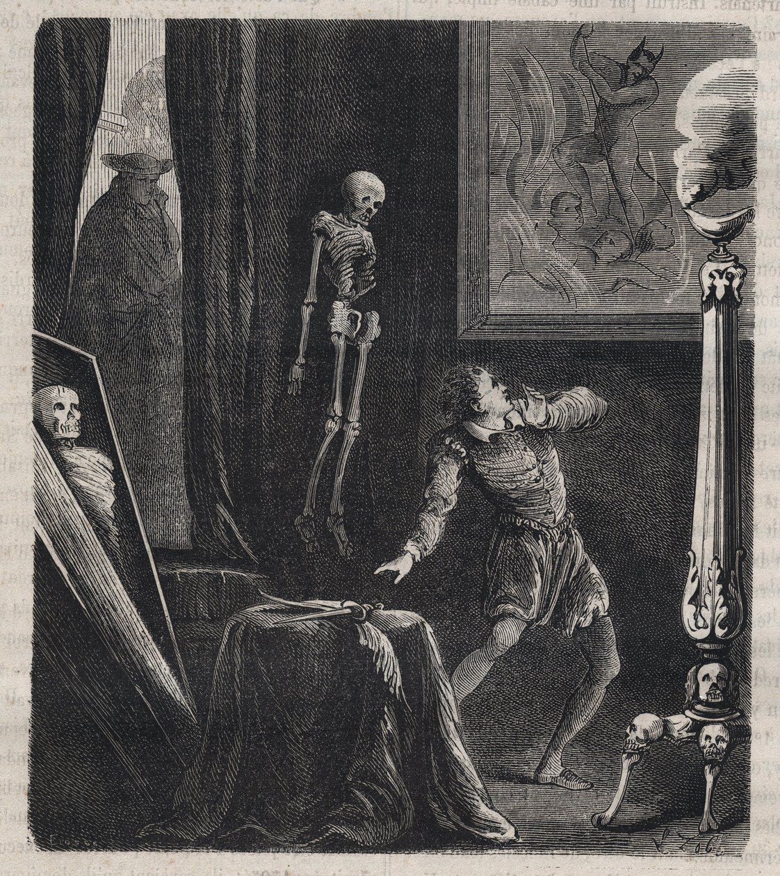 John Chatel (Chastel) (1575-1594) locked up by the Jesuites in the chamber of meditations - before his assassination attempt on King Henry IV of France on 27 December 1594. Engraving of 1879 in “Histoire des societes secretes, politiques et religieuses” by av Unknown artist