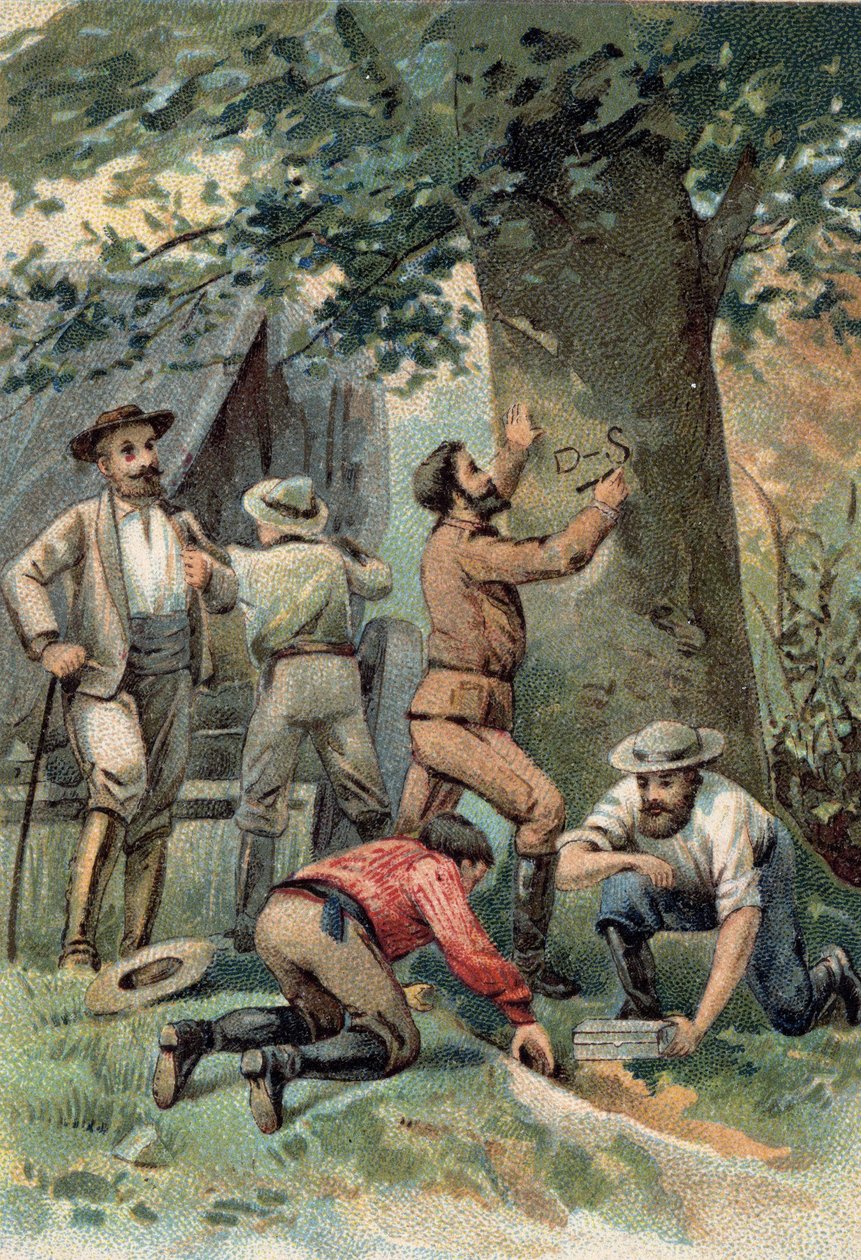 John McDouall (Mc Douall) Stuart (1815-1866): Scottish explorer, after crossing Australia in 1862 marks the place on a tree of his last resort. av Unknown artist