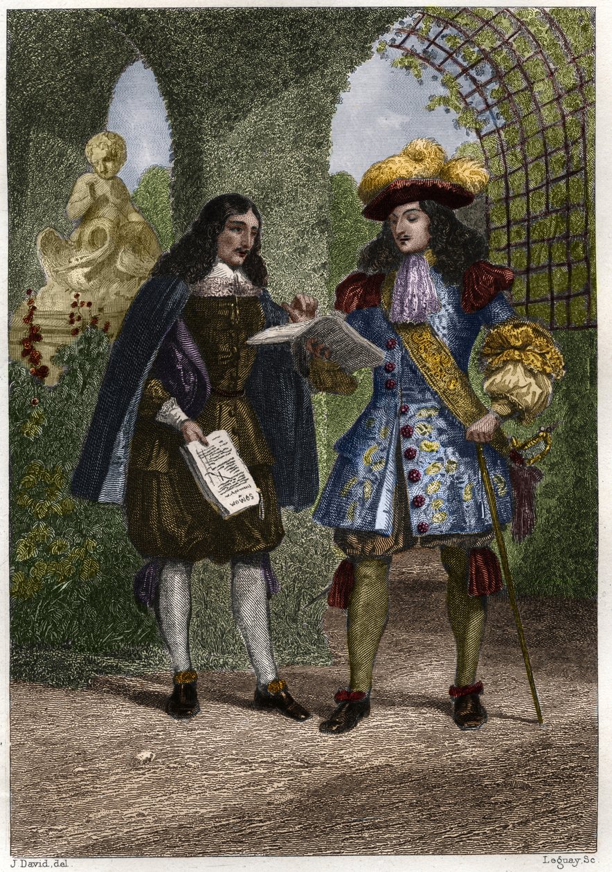 Døperen Johannes (Jean-Baptiste) Colbert (1619-1683) med Ludvig XIV, konge av Frankrike og Navarra (1638-1715). Gravering fra 1800-tallet. Privat samling. av Unknown artist