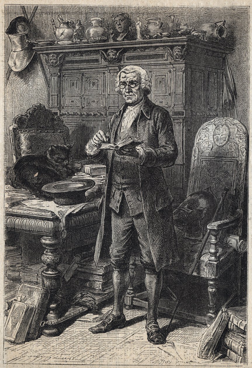 Jonathan Oldenbuck (eller Aldinbbuck) - 1800-tallsillustrasjon for romanen "The Antiquary" av Walter Scott (1771-1832) av Unknown artist