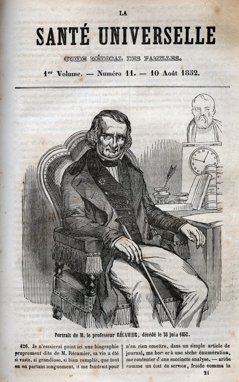 Joseph Claude Anthelme Recamier (1774-1852), fransk kirurg - gravering i "La Sante Universelle - Guide Medical des Familles"" 1852 av Unknown artist