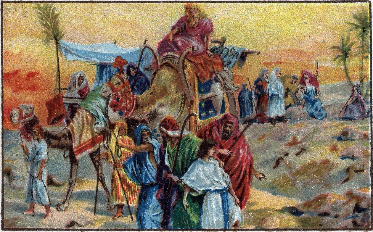 Josef solgt av sine brødre - Josef solgt av sine brødre (1. Mosebok 37.1-36) - Kromolitografi fra slutten av 1800-tallet. av Unknown artist