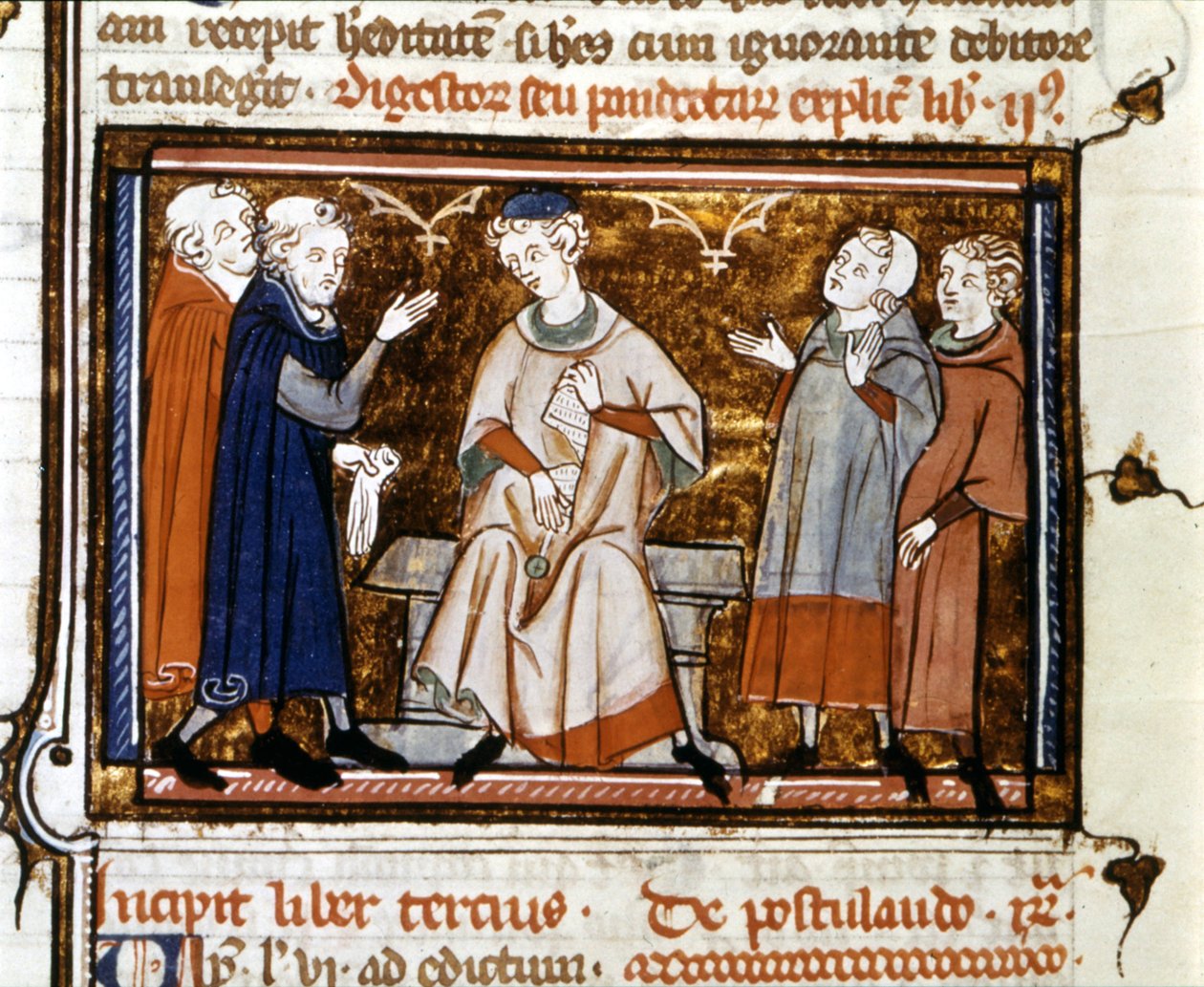 Judgment Scene - i "" Digest and Pandects (Digest and Pandectes)"" av Justinian 1st av Unknown artist
