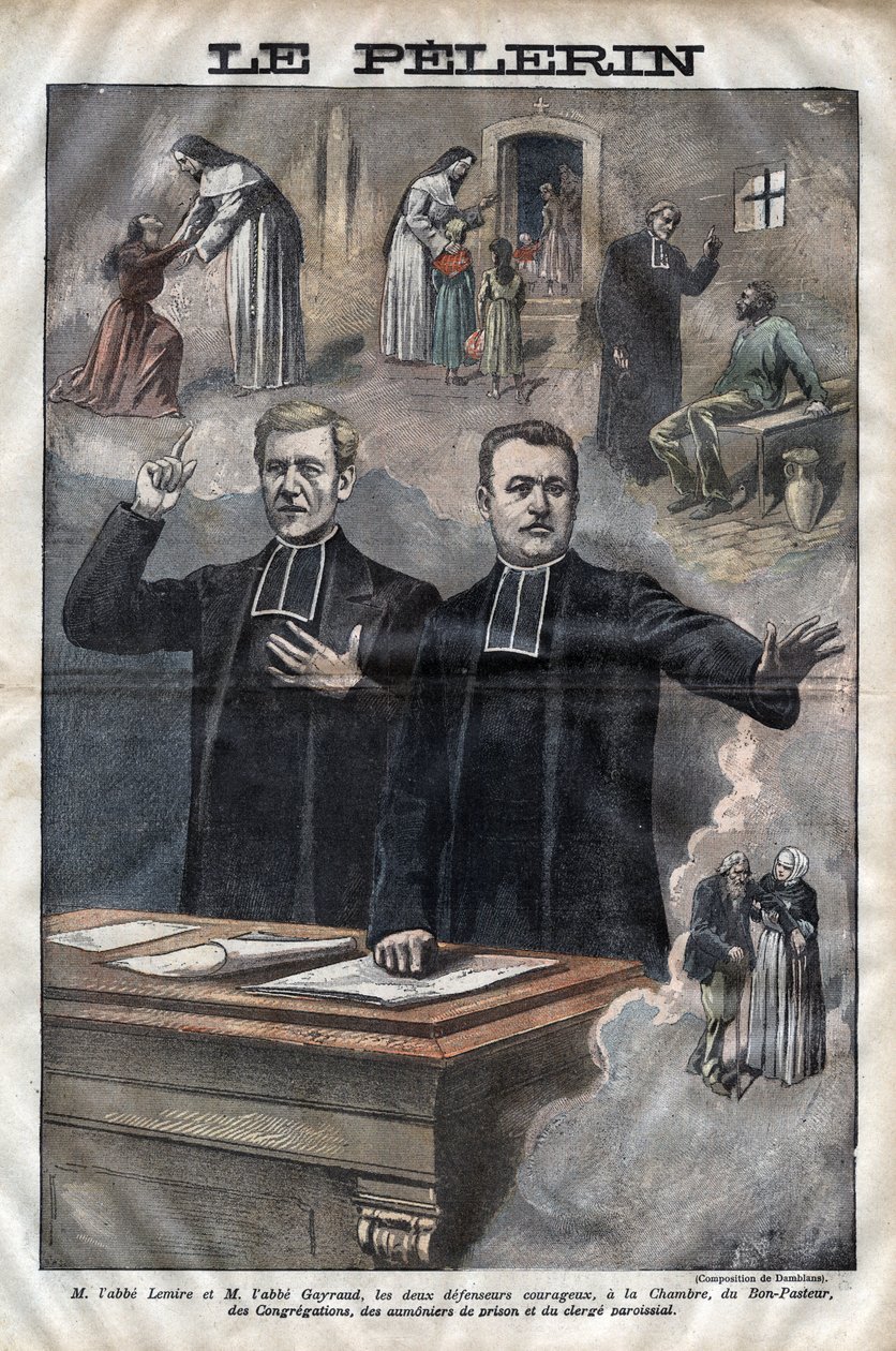 Jules Auguste Lemire (1853-1928) and Hippolyte Gayraud (1856-1911), French ecclesiastics and politicians, deputes -engraving in “Le-Pelerin” of 1899 av Unknown artist