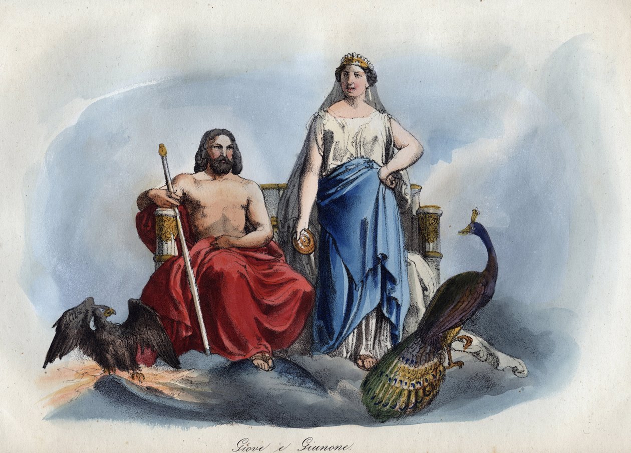 Jupiter og Juno - gravering fra "" skikker og tradisjoner til alle folkeslag i universet. Det vil si historien om regjeringen, lovene, militsen, om religionen til alle nasjoner fra de fjerneste tider til i dag "1856 av Unknown artist