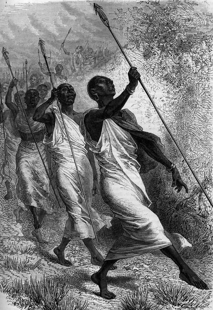 Kabba Righe (Kabba-Righe), King of Ounyoro (in Africa), and his sequel. Engraving in “” Le Journal de la jeunesse”” av Unknown artist