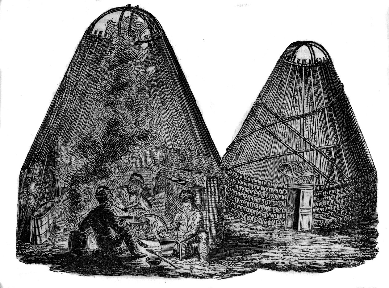 Kalmouks (vestlige mongoler) foran teltet deres. av Unknown artist