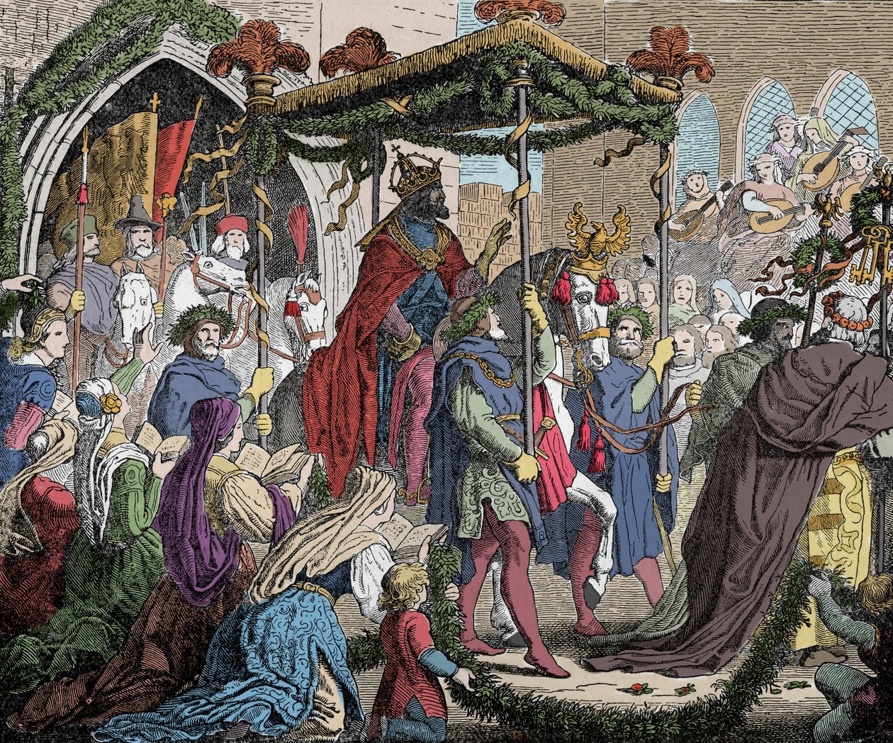 Karl IV går inn i Avignon i 1365 - Karl IV av Luxembourg (1316-1378), romernes keiser gikk inn i Avignon i 1365 - av Unknown artist