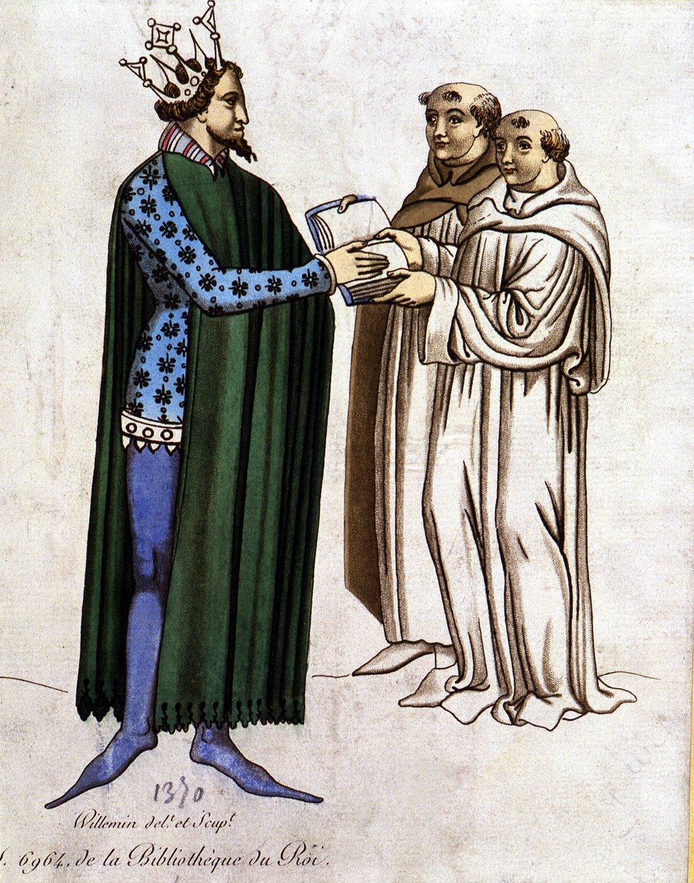 Kong Arthur og to munker - utdrag fra "Lancelot du lac", fra 1370 e.Kr. av Unknown artist