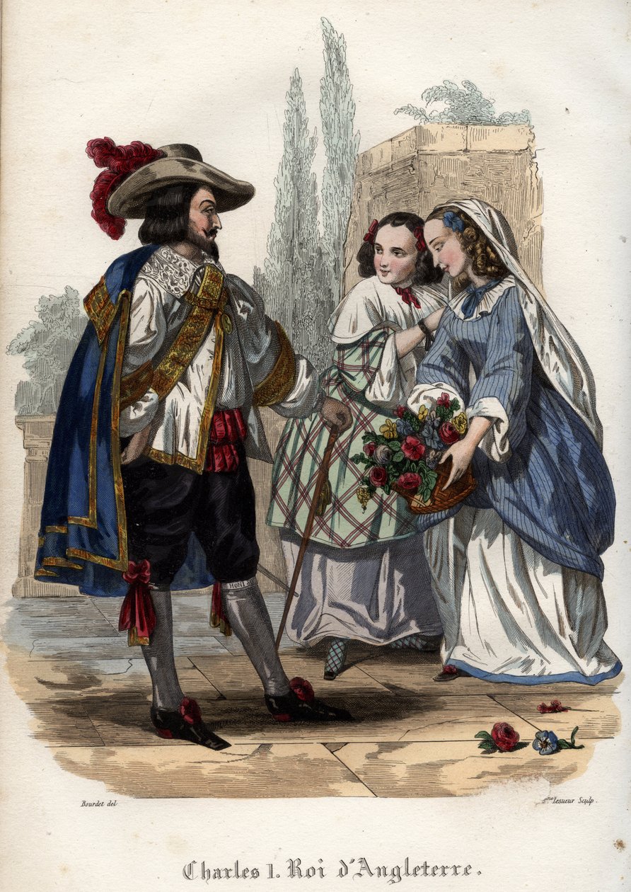 Kong Charles I av England (Charles I Stuart) (1600-1649) forfører unge kvinner. Gravering fra 1842 i «Histoire des popes»» av Maurice Lachatre. Privat samling. av Unknown artist